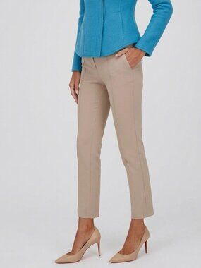 Akris Punto Women's Franca Sand Cotton Techno Side Zip Stretch Pants (USA 8) GUC